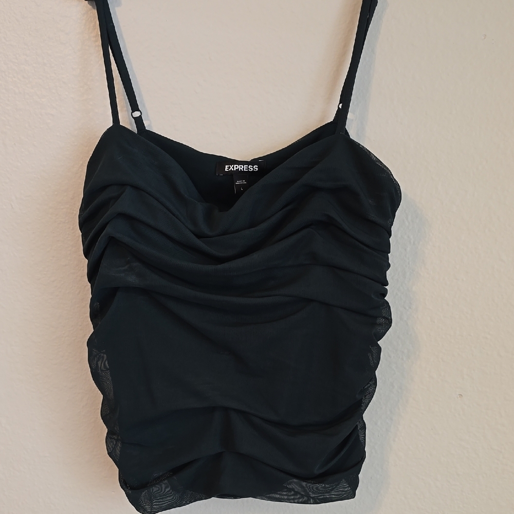 Express Green Ruched Fitted Camisole